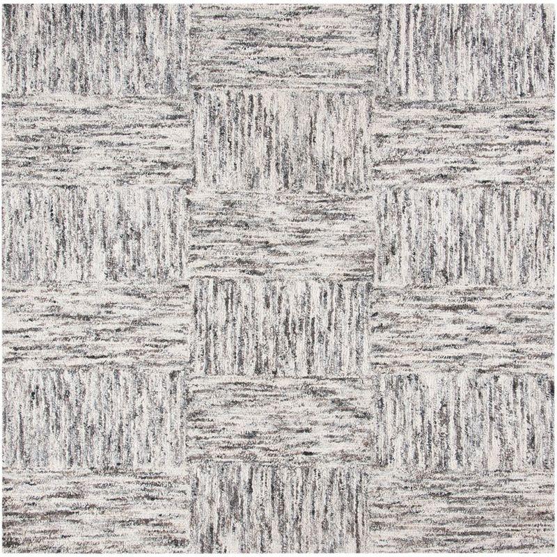 Ivory Charcoal Abstract Hand-Tufted Square Wool Rug 6'x6'