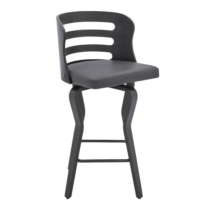 26" Verne Counter Height Barstool with Faux Leather and Wood Finish Black/Gray - Armen Living: Swivel, Indoor Use