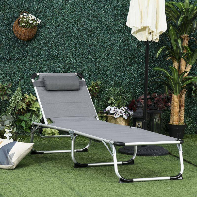 Gray Aluminum Armless Foldable Outdoor Chaise Lounge Chair