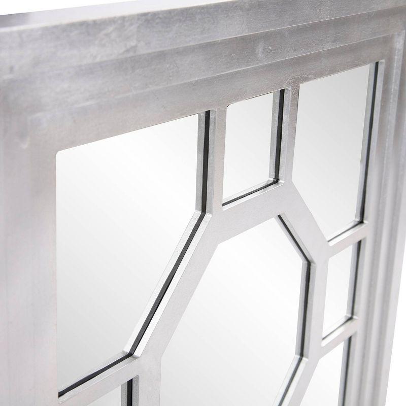 Howard Elliott 24"x24" Square Wood Framed Octagonal Windowpane Accent Mirror: Silver Leaf Finish, Wall Mount, Modern Decor