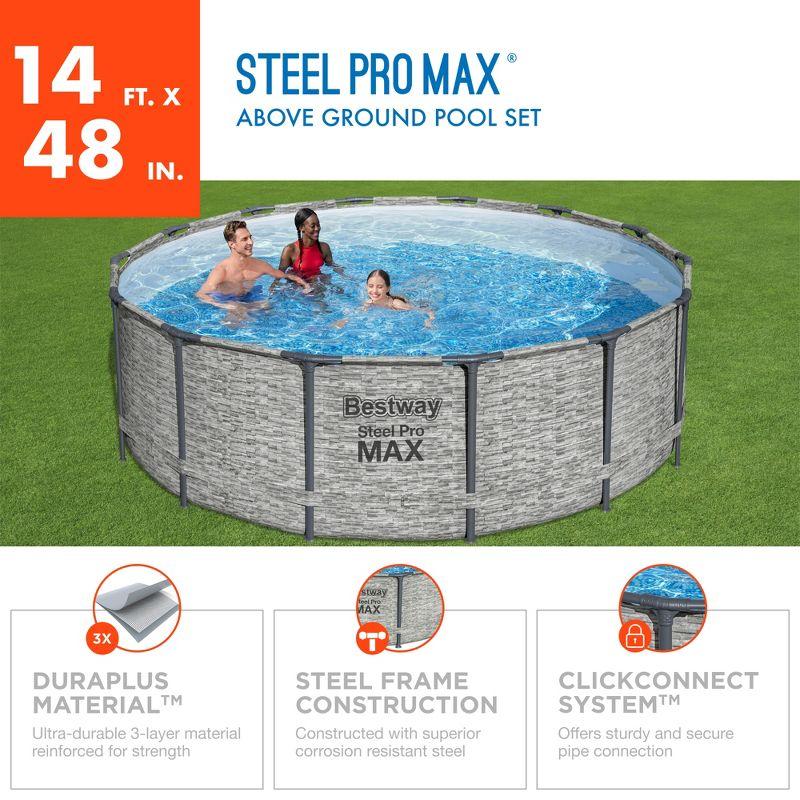 Bestway Steel Pro MAX Round Above Ground Swimming Pool Set with Metal Frame Filter Pump, Ladder, and Cover