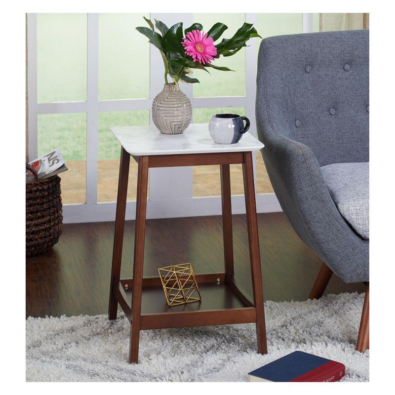 Jhovies End Table - Walnut - Buylateral: Faux Marble Top, Wood Frame, Storage Shelf