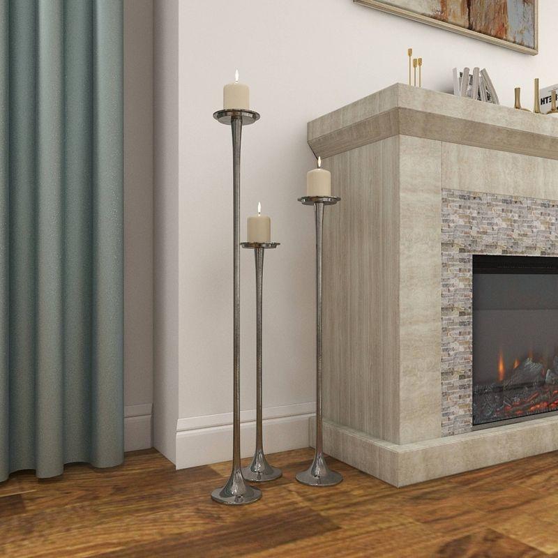 Set of 3 Metallic Aluminum Candle Holders Silver - Olivia & May: Oversized Pillar, Modern Style, Indoor Use