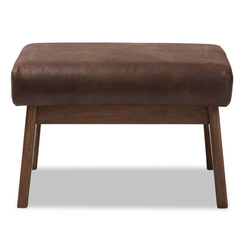 Bianca 19'' Walnut Wood Distressed Dark Brown Faux Leather Ottoman