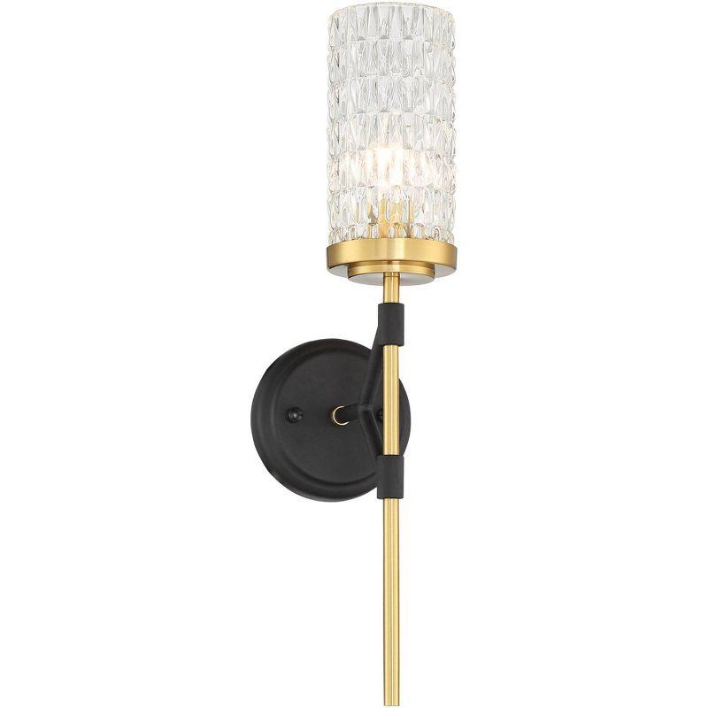 Possini Euro Design Darin Modern Wall Light Sconce Black Brass Hardwire 4 1/2" Fixture Faceted Cylinder Glass for Bedroom Bathroom Vanity Reading Home