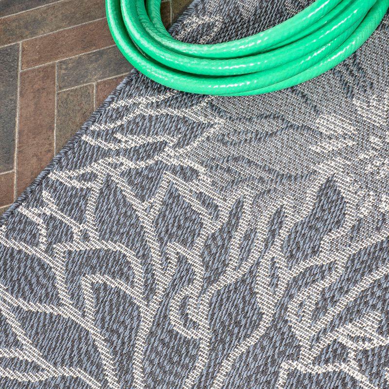 2' x 8' Bahamas Modern All-Over Floral Indoor/Outdoor Runner Rug, Navy/Gray - JONATHAN Y