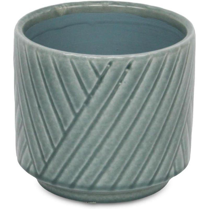 Cheung's Parlora Crossed Diagonal Pattern Straight Side Ceramic Pot - Medium - Green