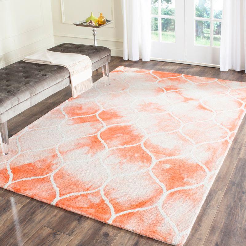 Hand-Tufted Wool Rectangular Area Rug in Orange Ivory, 5' x 8'