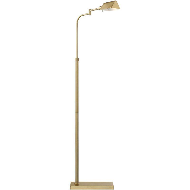 Possini Euro Design Keegan Traditional Pharmacy Floor Lamp 54 1/4" Tall Warm Gold Adjustable Swing Arm Metal Tent Shade for Living Room Reading