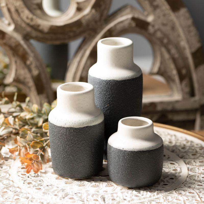 Sullivans Set of 3 Ceramic Vase 7"H, 5.25"H & 3.75"H White and Black