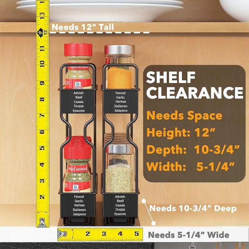 Pull Out Spice Rack Organizer for Cabinet - Heavy Duty Slide Out Kitchen Organizer with Labels, 5.2" W x 10.75" D x 10" H, 2 Drawers, 2-Tier