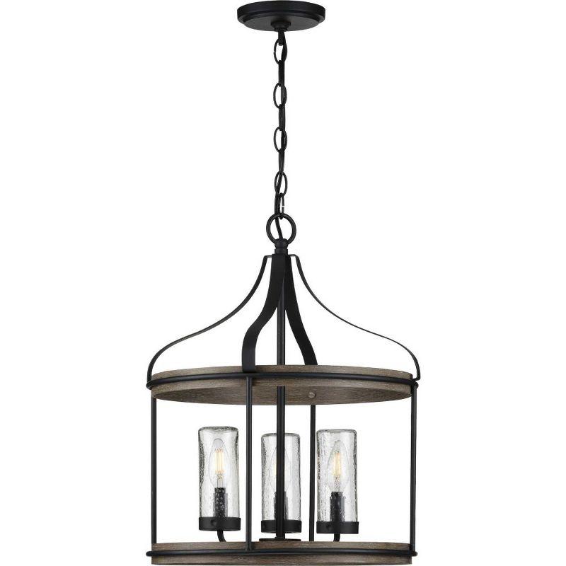 Brenham Matte Black 3-Light Farmhouse Pendant with Seeded Glass