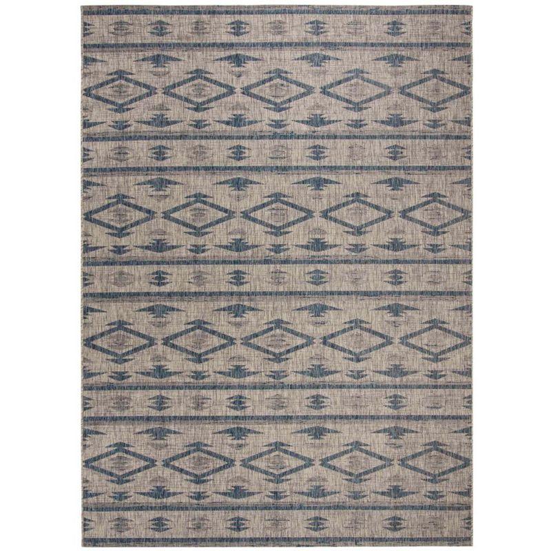 Luxurious Grey and Navy Rectangular Synthetic Outdoor Rug 8' x 11'