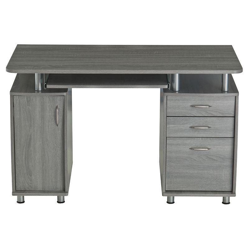 Gray Rectangular Workstation Desk with Storage and Keyboard Tray