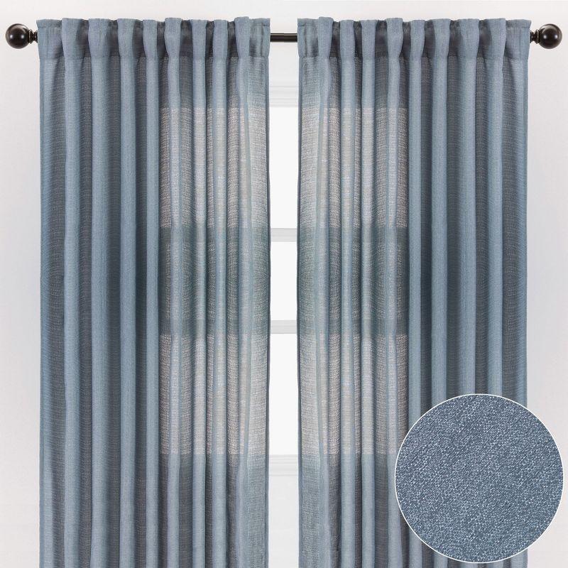 Chanasya 2pk Faux Belgian Flax Semi Sheer Window Curtain Panels - Set of 2 - 52 x 96 Inches Long - Dark Blue