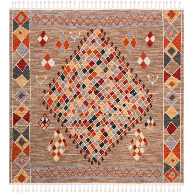 Farmhouse FMH852 Power Loomed Indoor Area Rug - Taupe/Navy - 6'3"x6'3" - Safavieh