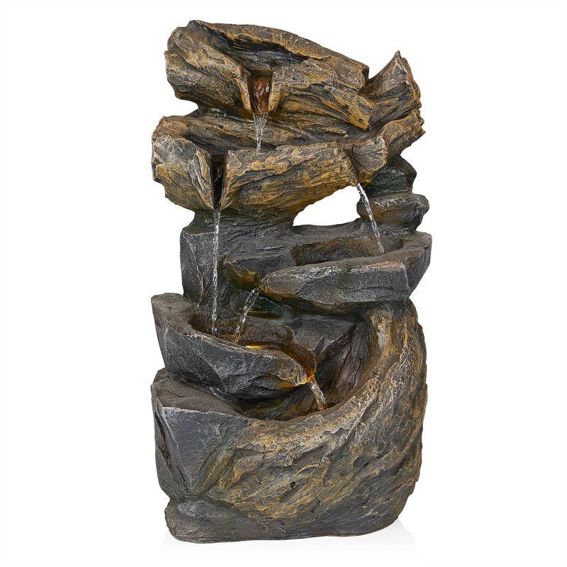 24" Cascading Rock Fountain with Warm White LED Lights