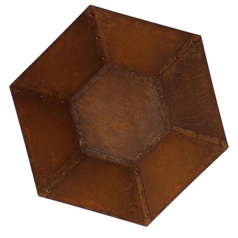 Sunnydaze Outdoor Camping or Backyard Hexagon Rustic Affinity Fire Pit Bowl on Pedestal Stand - 23" - Oxidized Rust