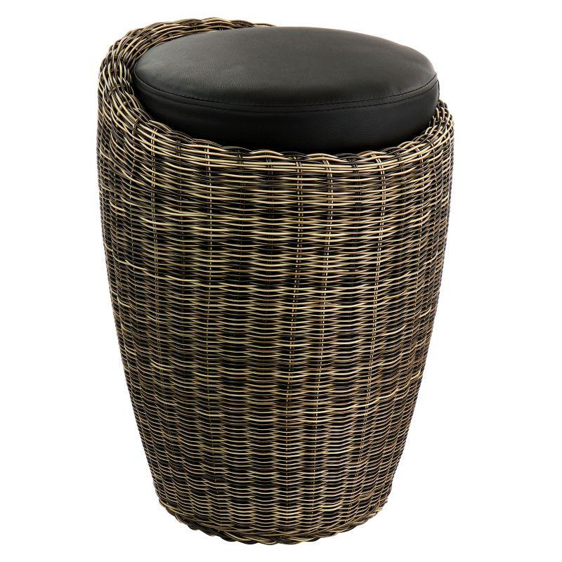 Elama 23" Brown and Black Wicker Outdoor Ottoman Chair