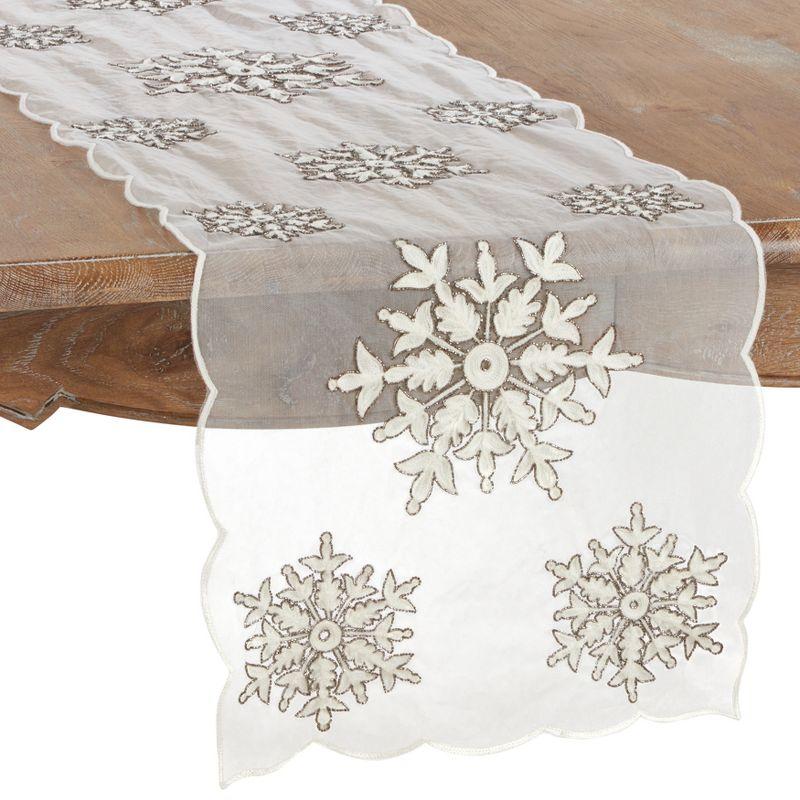 Saro Lifestyle Beaded + Embroidered Snowflake Runner