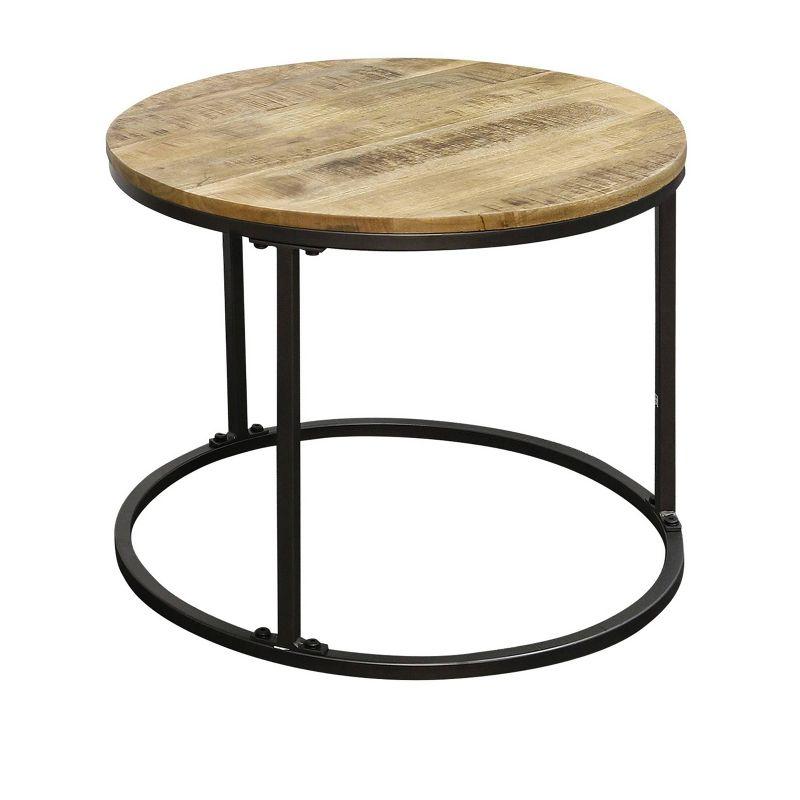 Set of Two Wood Tops Nesting Tables Black/Natural - StyleCraft: Industrial Style, Mango Wood & Iron Frame, Open Shelf