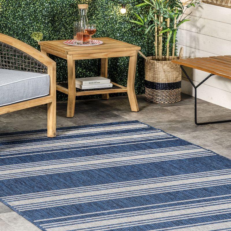 Coastal Charm Blue Stripe Synthetic Washable Area Rug - 62"x24"