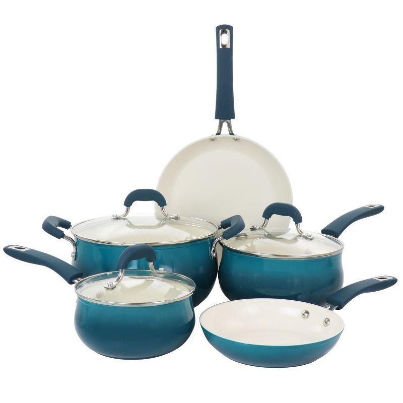 Teal 8-Piece Nonstick Aluminum Cookware Set with Ceramic Interior