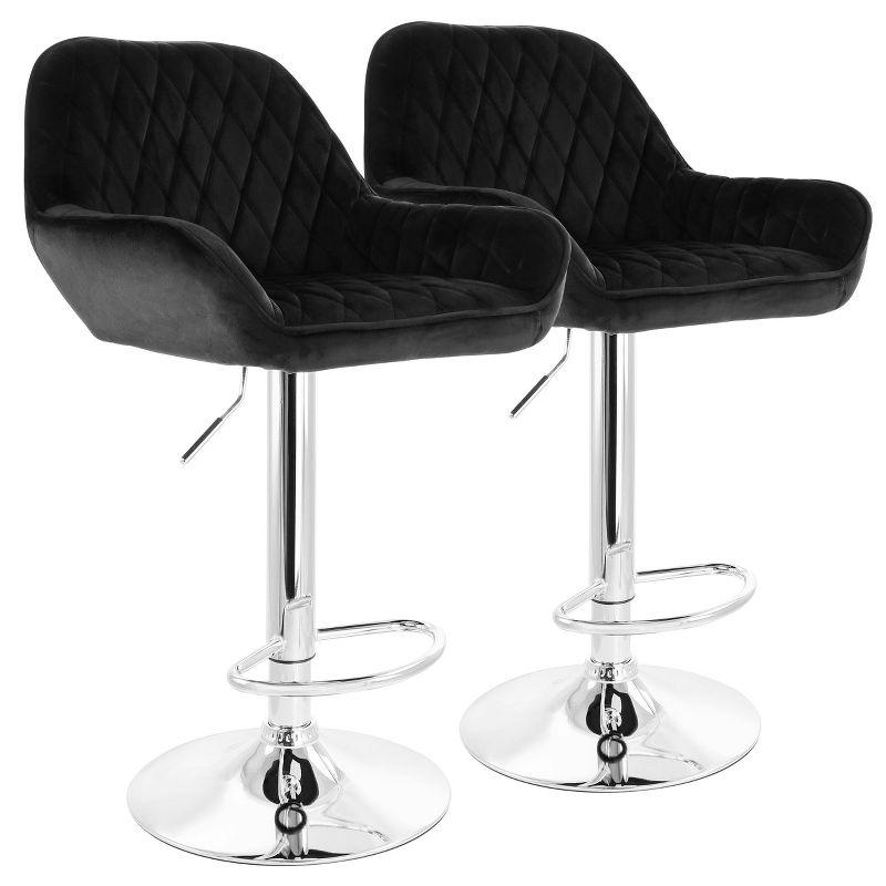 Elama 2 Piece Black Velvet Adjustable Swivel Bar Stools