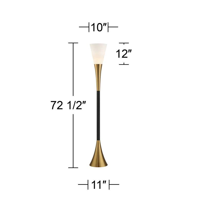 Possini Euro Design Piazza Modern Torchiere Floor Lamp 72 1/2" Tall Black Brass Metal Frosted White Glass Shade for Living Room Bedroom Office House