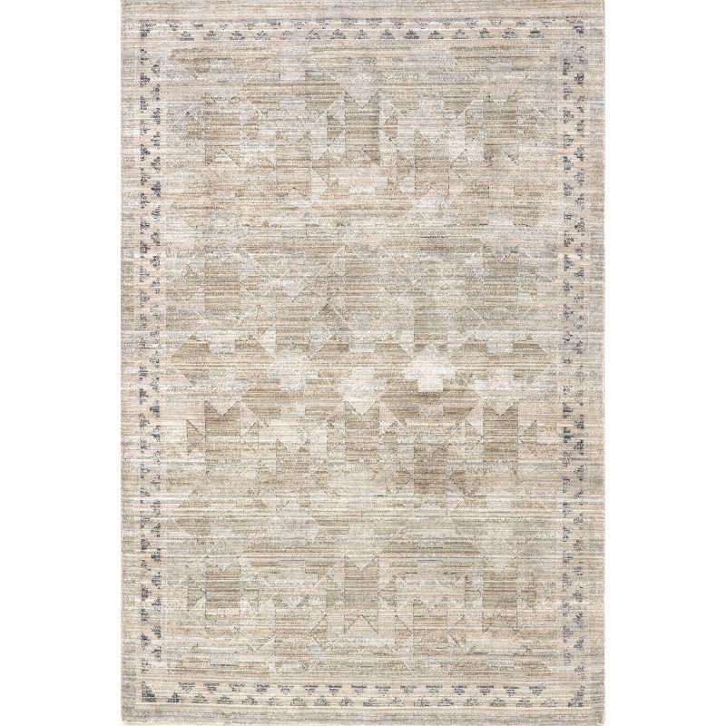 Aine Beige Geometric Washable Synthetic Square Area Rug