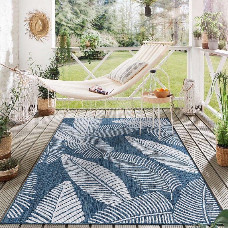 World Rug Gallery Distressed Palm Leaves Textured Flat Weave Indoor/Outdoor Area Rug - NAVY 7'10"X10'