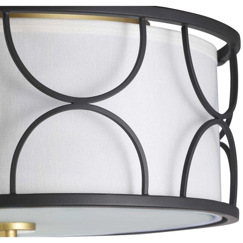 Landree Matte Black 3-Light Flush Mount with White Silk Shade