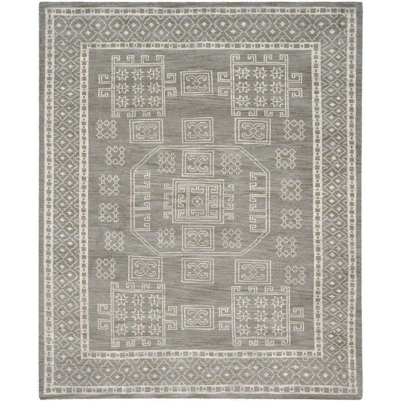 Gray Hand-Knotted Wool Rectangular Area Rug