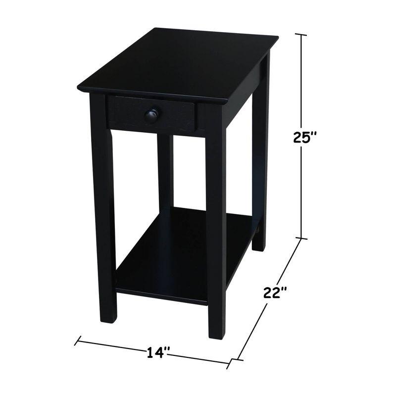 International Concepts Narrow End Table Black: Sleek Design with Drawer & Fixed Shelf for Living Room