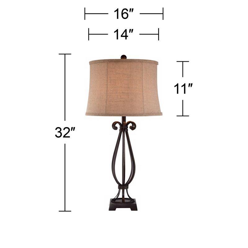 Regency Hill Taos Traditional Table Lamp 32" Tall Iron Open Scroll Base Neutral Burlap Shade for Bedroom Living Room Bedside Nightstand Office Kids