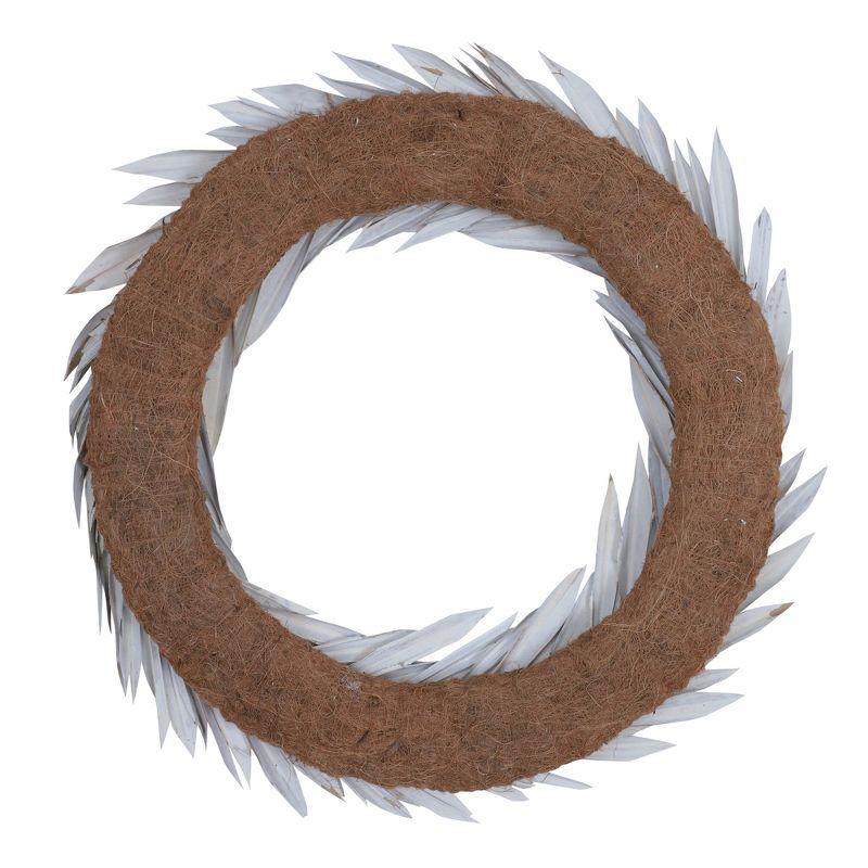 Vickerman Natural Botanicals 24" White Washed Palm Sun Wreath. This wreath measures 24 inches in diameter. It features white washed palm sun leaves on