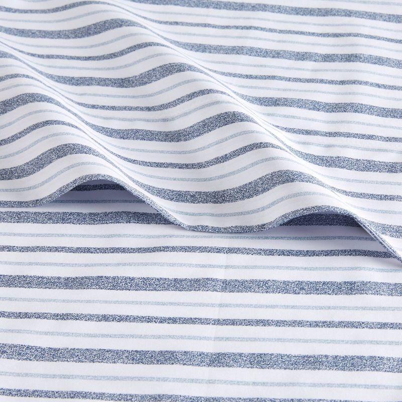 Queen Blue Stripe Cotton Percale Sheet Set