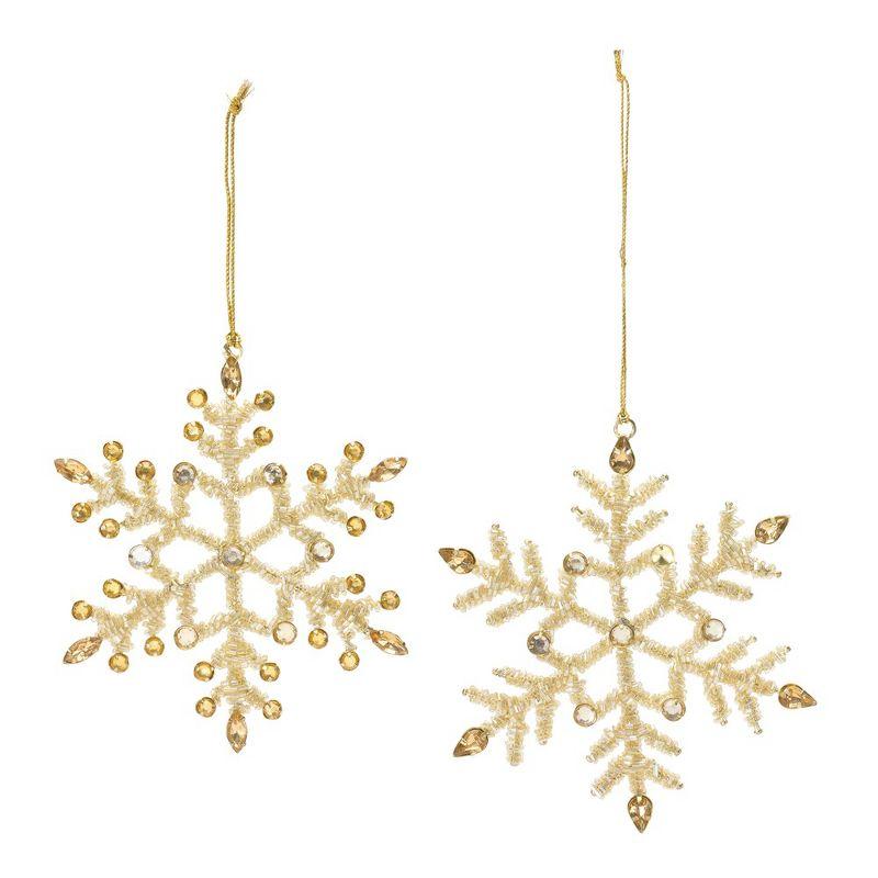 Gold Jeweled Glass Snowflake Ornaments Set of 12