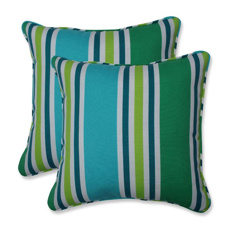 Aruba Stripe Blue and Green Outdoor Throw Pillows, Set of 2