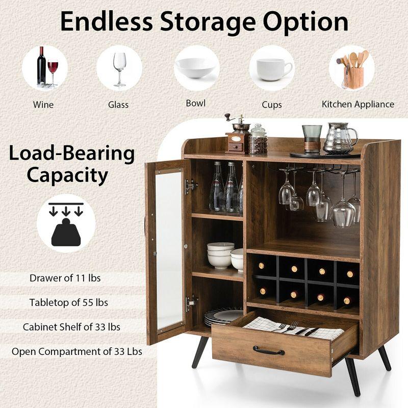 Tangkula Liquor Bar Cabinet Storage Buffet Sideboard Credenza w/ Rack & Glass Holder