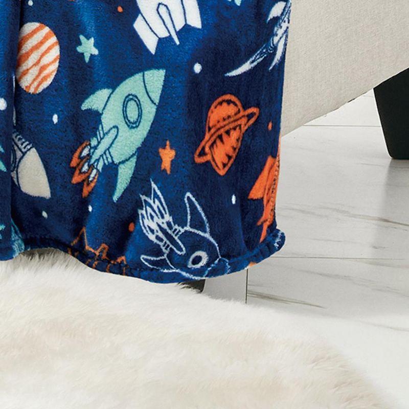 Space Adventure Blue Microplush Fleece Throw Blanket