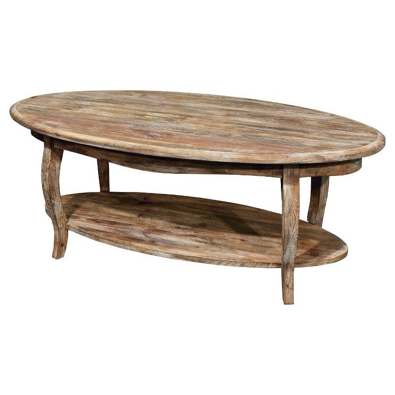 Rustic Reclaimed Wood Oval Coffee Table with Storage