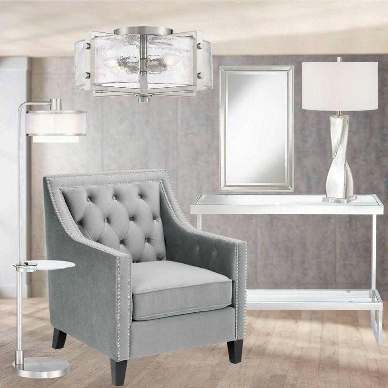 Noble Park Helena Rectangular Vanity Accent Wall Mirror Modern Beveled Silver Frame 25" Wide for Bathroom Bedroom Living Room Home Office Entryway