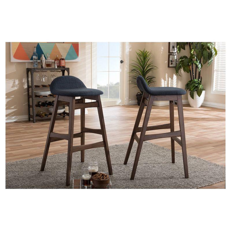 Bloom 30" Dark Blue Fabric Upholstered Walnut Wood Bar Stool Set