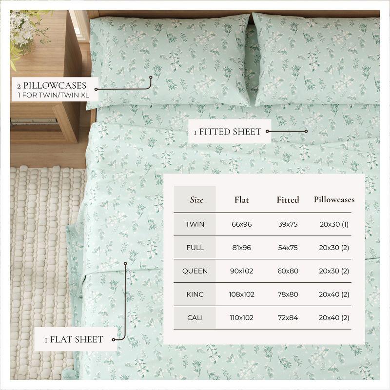 100% Cotton Winter Flannel Sheet Set - Great Bay Home (Twin, Snowy Botanical)