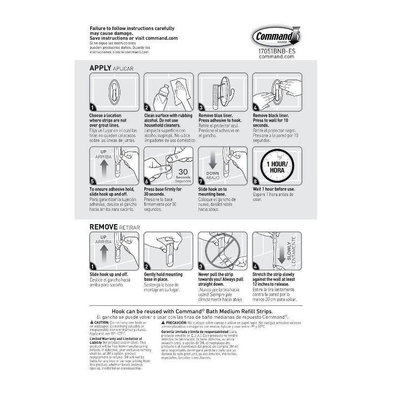 Command 2 Hooks 4 Strips Medium Sized Traditional Hooks with Water Resistant Strips Nickel: Bathroom Towel & Curtain Rod Hooks