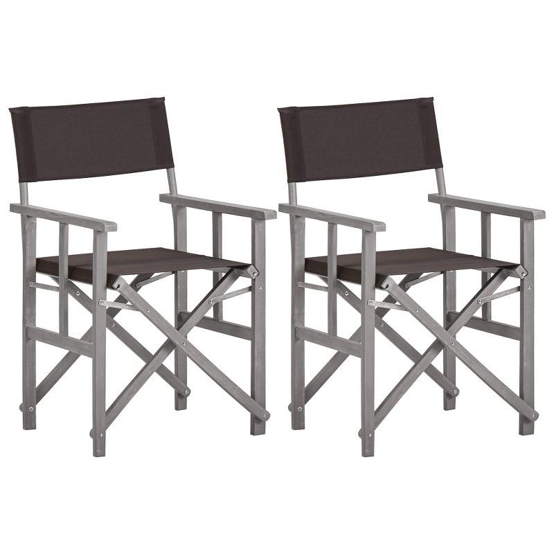 Black and Gray Acacia Wood Folding Director's Camping Chairs, Set of 2