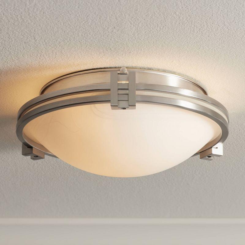 16" Brushed Nickel and Glass Art Deco Flush Mount Ceiling Light