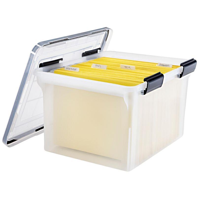 IRIS USA WeatherPro File Organizer Plastic File Box for Letter/Legal File, Clear, 32 Qt. 1Pack