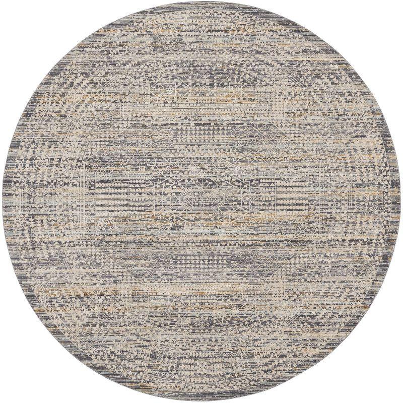 Nourison Nyle Boho Vintage Indoor Rug Ivory Slate 7’10” x Round
